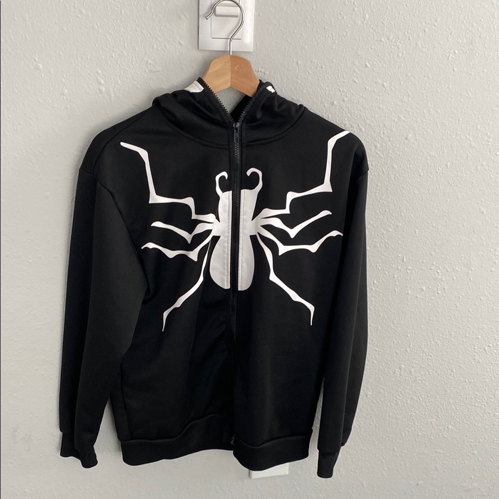 Black Hoodie with White Spider Design
